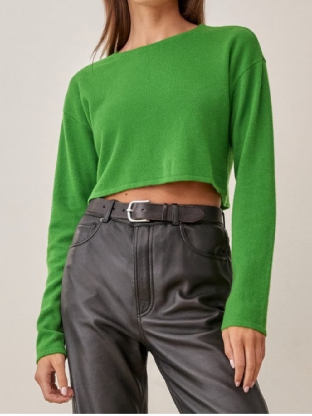 Reformation idan cashmere Cropped Green Crewneck Sweater